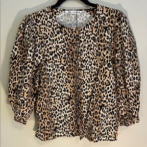 Zara Black and Tan Leopard Print Blouse